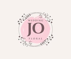 JO Initials letter Wedding monogram logos template, hand drawn modern minimalistic and floral templates for Invitation cards, Save the Date, elegant identity. vector