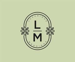 Plantilla de logotipos de monograma de boda con letras iniciales de lm, plantillas minimalistas y florales modernas dibujadas a mano para tarjetas de invitación, guardar la fecha, identidad elegante. vector