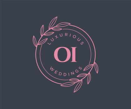 OI Initials letter Wedding monogram logos template, hand drawn modern minimalistic and floral templates for Invitation cards, Save the Date, elegant identity. vector
