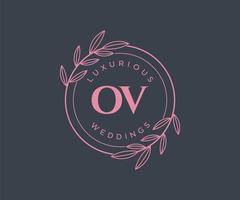 OV Initials letter Wedding monogram logos template, hand drawn modern minimalistic and floral templates for Invitation cards, Save the Date, elegant identity. vector