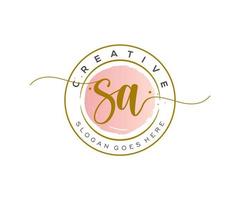 initial SA Feminine logo beauty monogram and elegant logo design, handwriting logo of initial signature, wedding, fashion, floral and botanical with creative template. vector