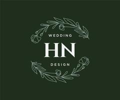 colección de logotipos de monograma de boda con letras iniciales hn, plantillas florales y minimalistas modernas dibujadas a mano para tarjetas de invitación, guardar la fecha, identidad elegante para restaurante, boutique, café en vector