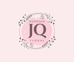 JQ Initials letter Wedding monogram logos template, hand drawn modern minimalistic and floral templates for Invitation cards, Save the Date, elegant identity. vector