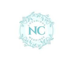 NC Initials letter Wedding monogram logos template, hand drawn modern minimalistic and floral templates for Invitation cards, Save the Date, elegant identity. vector
