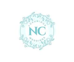 plantilla de logotipos de monograma de boda con letras iniciales nc, plantillas florales y minimalistas modernas dibujadas a mano para tarjetas de invitación, guardar la fecha, identidad elegante. vector