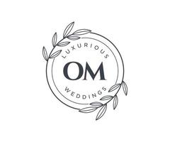 plantilla de logotipos de monograma de boda con letras iniciales om, plantillas florales y minimalistas modernas dibujadas a mano para tarjetas de invitación, guardar la fecha, identidad elegante. vector