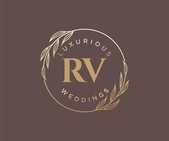 RV Initials letter Wedding monogram logos template, hand drawn modern minimalistic and floral templates for Invitation cards, Save the Date, elegant identity. vector