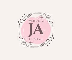JA Initials letter Wedding monogram logos template, hand drawn modern minimalistic and floral templates for Invitation cards, Save the Date, elegant identity. vector