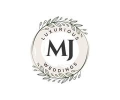 MJ Initials letter Wedding monogram logos template, hand drawn modern minimalistic and floral templates for Invitation cards, Save the Date, elegant identity. vector