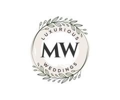 MW Initials letter Wedding monogram logos template, hand drawn modern minimalistic and floral templates for Invitation cards, Save the Date, elegant identity. vector