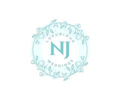 NJ Initials letter Wedding monogram logos template, hand drawn modern minimalistic and floral templates for Invitation cards, Save the Date, elegant identity. vector