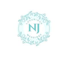 NJ Initials letter Wedding monogram logos template, hand drawn modern minimalistic and floral templates for Invitation cards, Save the Date, elegant identity. vector