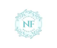 NF Initials letter Wedding monogram logos template, hand drawn modern minimalistic and floral templates for Invitation cards, Save the Date, elegant identity. vector