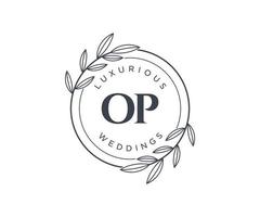 OP Initials letter Wedding monogram logos template, hand drawn modern minimalistic and floral templates for Invitation cards, Save the Date, elegant identity. vector