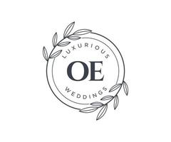 OE Initials letter Wedding monogram logos template, hand drawn modern minimalistic and floral templates for Invitation cards, Save the Date, elegant identity. vector