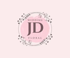 JD Initials letter Wedding monogram logos template, hand drawn modern minimalistic and floral templates for Invitation cards, Save the Date, elegant identity. vector