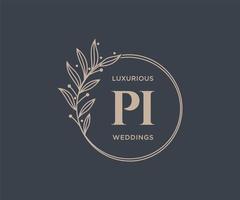 plantilla de logotipos de monograma de boda con letras iniciales pi, plantillas florales y minimalistas modernas dibujadas a mano para tarjetas de invitación, guardar la fecha, identidad elegante. vector