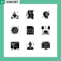 Group of 9 Solid Glyphs Signs and Symbols for settings cog agreement mind head Editable Vector Design Elements