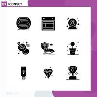 9 User Interface Solid Glyph Pack of modern Signs and Symbols of car message web chat web camera Editable Vector Design Elements