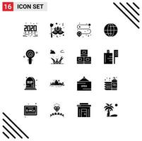 16 User Interface Solid Glyph Pack of modern Signs and Symbols of chemistry biology point biochemistry globe Editable Vector Design Elements