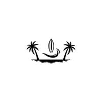 logotipo, icono e ilustración de mar y verano. logo de verano sobre el tema del turismo con palmeras mar y la inscripción vacaciones de verano vector
