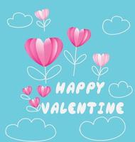 Free hand drawing and paper art valentine card vector