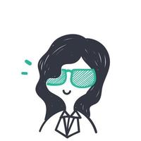 hand drawn doodle cute girl with glasses illustration vector