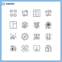 User Interface Pack of 16 Basic Outlines of cyber grid weather power house Editable Vector Design Elements