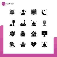 Group of 16 Solid Glyphs Signs and Symbols for tree nature business growth bench moon Editable Vector Design Elements