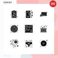 9 Thematic Vector Solid Glyphs and Editable Symbols of universe satellite share circle lock Editable Vector Design Elements