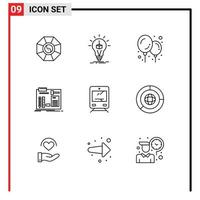 Group of 9 Modern Outlines Set for transport workshop box engineer construct Editable Vector Design Elements