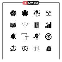 Solid Glyph Pack of 16 Universal Symbols of screen growth bulb digital wedding Editable Vector Design Elements