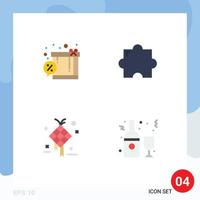 conjunto de iconos planos de interfaz móvil de 4 pictogramas de complemento de compras creativo de caja que cuelgan elementos de diseño de vectores editables