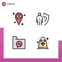 Pack of 4 creative Filledline Flat Colors of location contact insurance person file Editable Vector Design Elements