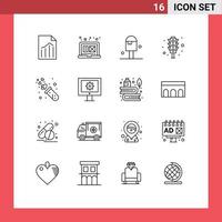 Set of 16 Modern UI Icons Symbols Signs for heart traffic lights graphic design traffic summer Editable Vector Design Elements