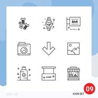 Pack of 9 creative Outlines of back arrow food and drink big think camera Editable Vector Design Elements