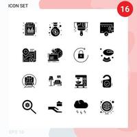 Pictogram Set of 16 Simple Solid Glyphs of close route brush map money Editable Vector Design Elements