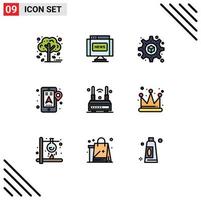 Filledline Flat Color Pack of 9 Universal Symbols of wifi router printing internet mobile Editable Vector Design Elements