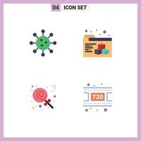 Modern Set of 4 Flat Icons Pictograph of biochemistry sweets chemistry folder reel Editable Vector Design Elements