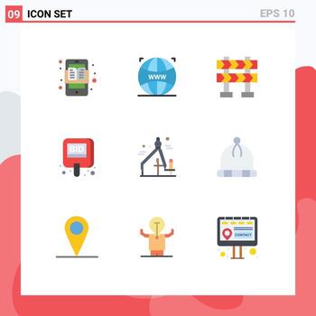 Mobile Interface Flat Color Set of 9 Pictograms of design label web design compete auction Editable Vector Design Elements