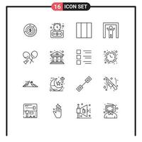 16 Universal Outlines Set for Web and Mobile Applications badminton scanner timer human scanner grid Editable Vector Design Elements