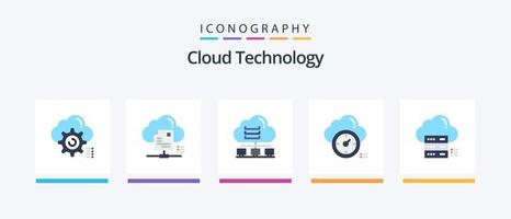 Cloud Technology Flat 5 Icon Pack Including timer. dashboard. cloud. cloud. data. Creative Icons Design vector