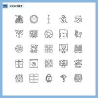 25 Universal Lines Set for Web and Mobile Applications pills health cursor gym motivation Editable Vector Design Elements