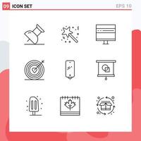 Set of 9 Modern UI Icons Symbols Signs for smart phone wedding computer target heart Editable Vector Design Elements