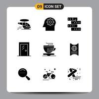 Mobile Interface Solid Glyph Set of 9 Pictograms of room house book glass door study Editable Vector Design Elements