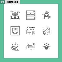 conjunto de 9 iconos de interfaz de usuario modernos signos de símbolos para mensajes información de puerto ethernet spa elementos de diseño vectorial editables vector