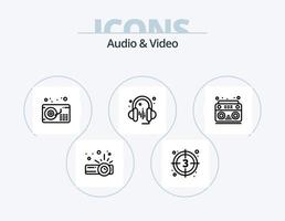 paquete de iconos de línea de audio y video 5 diseño de iconos. cine. música. música. casete. radio vector