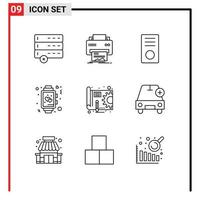 Group of 9 Modern Outlines Set for wedding time computers love hardware Editable Vector Design Elements