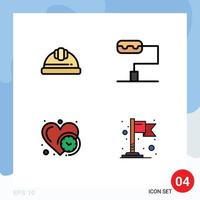 Pack of 4 Modern Filledline Flat Colors Signs and Symbols for Web Print Media such as cap flag labour helmet heart map Editable Vector Design Elements
