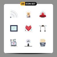 Mobile Interface Flat Color Set of 9 Pictograms of design heart hat devil interior Editable Vector Design Elements